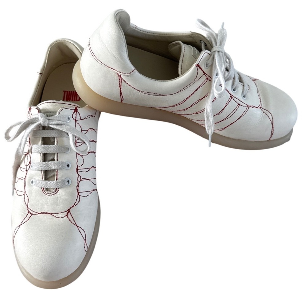 Camper Twins Pelotas Ariel Decorative Stitching Leather Sneakers White Red US 7 - Picture 7 of 15